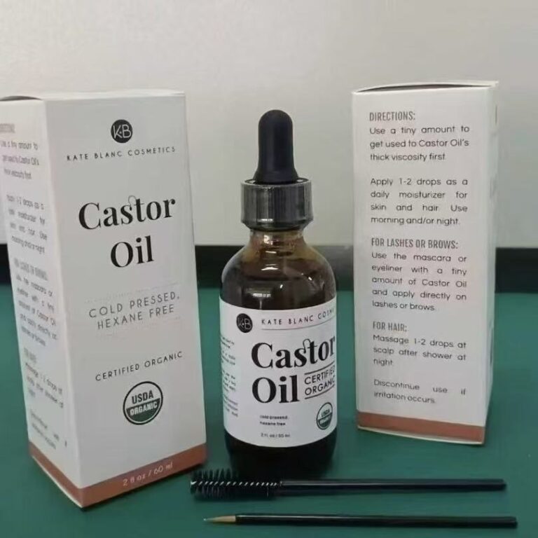 Kate Blanc Cosmetics Certified Organic Castor Oil 60ml cold pressed hexane free usda organic oil with lash brow wands for hair eyelash eyebrow skin nourishment