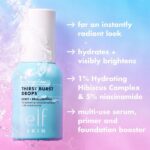 e.l.f Skin Holy Hydration Thirst Burst Dewy Brightening Drops Serum 5% Niacinamide 1% Hibiscus Complex multi-use hydrating glow booster serum primer foundation mix-in for dull dry skin