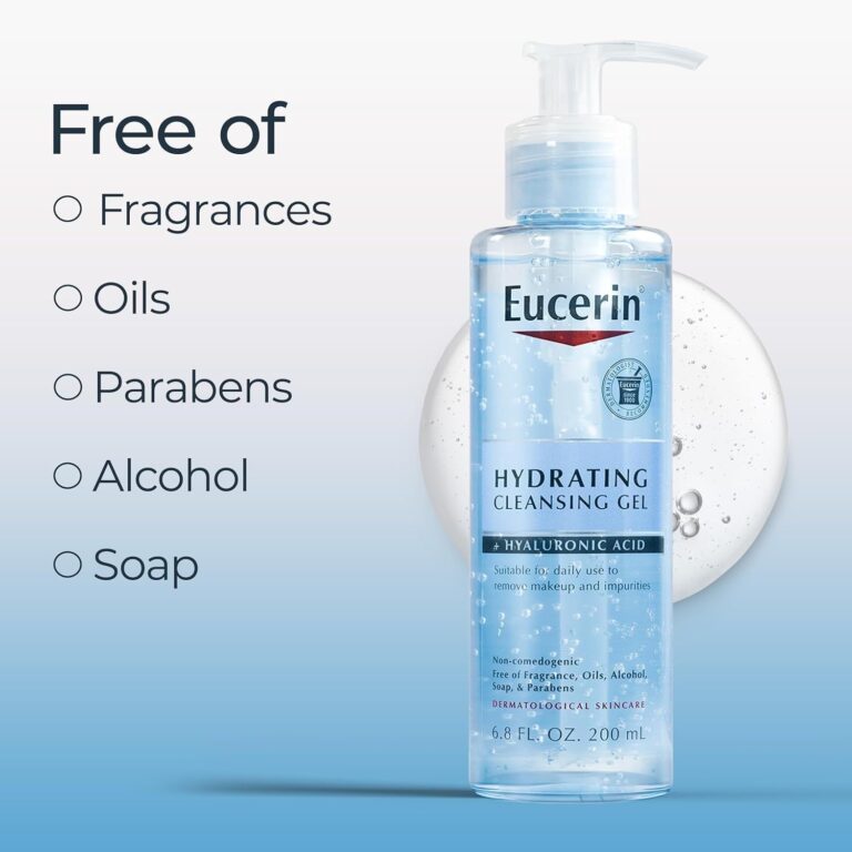 Eucerin Hydrating Cleansing Gel 200ml hyaluronic acid fragrance oil alcohol paraben soap free gentle face wash remove makeup impurities non-comedogenic cleanser for sensitive dry acne skin